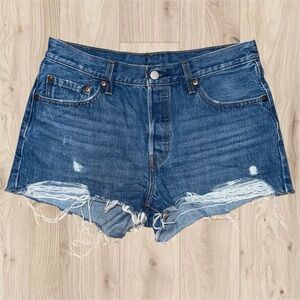 Levi’s 501 Jean Shorts Women’s Sz 29 High Rise Blue Denim Medium Wash Distressed